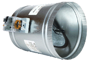 EWC Controls URD Series 12 URD Round Motorized Damper, 12" Diam Opening Size, Round, 24 VAC, 650 CFM, Slip-In, Duct Mount, 1.5 In. Wc. (Static, Max) Pressure Rating, Power Open/Power Close, Three-Wire