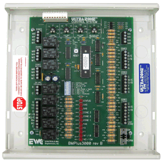 EWC Controls BMPlus BMPLUS-3000 Zone Control Panel, 3-7 (Expandable) Zones, 2 H / 2 C (Gas/Electric/Hydro), 3 H / 2 C (Heat Pump Conventional Or Dual Fuel), 18-30 VAC, Auto Changeover, 15 VA, 18 AWG (Solid Copper) Wire Size, -20-160 °F Temperature Rating