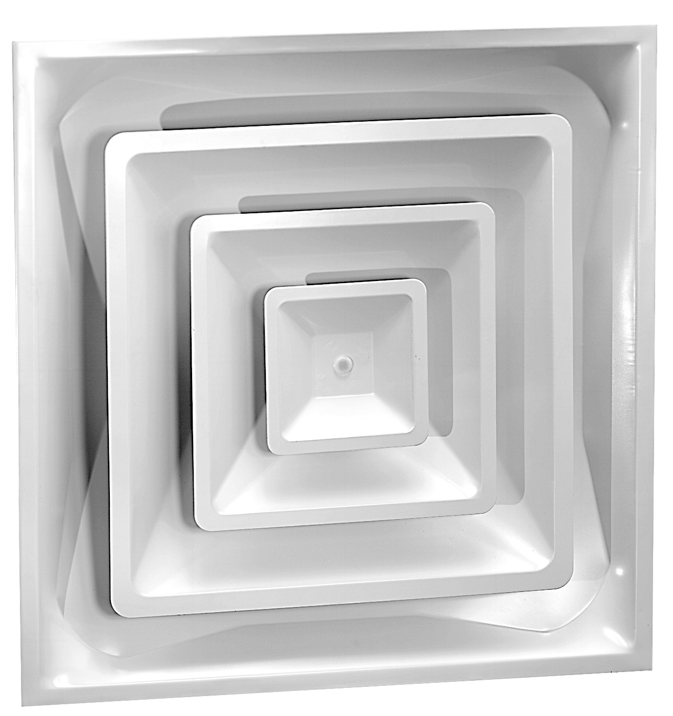 Duravent Airmate 1300 03980014CW T-Bar Lay-In Diffuser, 24" x 24" Size, 14" Duct Size, 3-Cone Deflection Type, Steel, Bright White, White, 5-3/4" Height