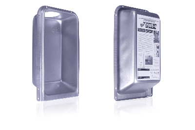M&M Manufacturing Dryerbox Model 425 DB-425 Dryer Vent Box, For 4-1/8" (Slight Oval Shape) Hose, 2" x 6" (Standard), 2" x 4" (With 1" Furring Strip) Wall Size, 5-1/8" Depth, 21" Length, 12-1/2" Width, 22 Gauge Aluminized Steel, Galvanized Finish