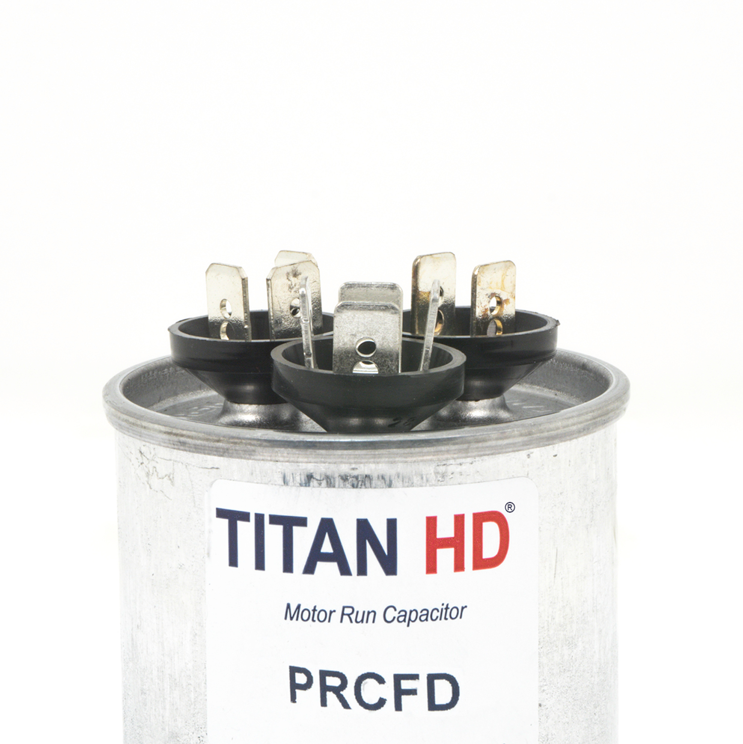 Packard Titan HD PRCFD455A Dual Motor Run Capacitor, 45/5 MFD, 440/370 VAC, Round, 2 Number Of Sections, 4-11/32" Overall Height, 2" Diameter, Aluminum (Case), Steel (Cover) Housing Material